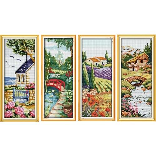 Joy Sunday Cross Stitch Kits Four Seasons Contracted Scenic Painting 11CT14CT DIY Embroidery Kit Needlework Set Home Decoration