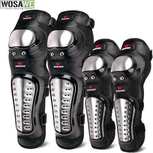 WOSAWE 4Pcs/Set Elbow Knee Pads Stainless Steel Motorcycle Motocross Protective Gear Protector Knee pad Guards Sports Armor Kit