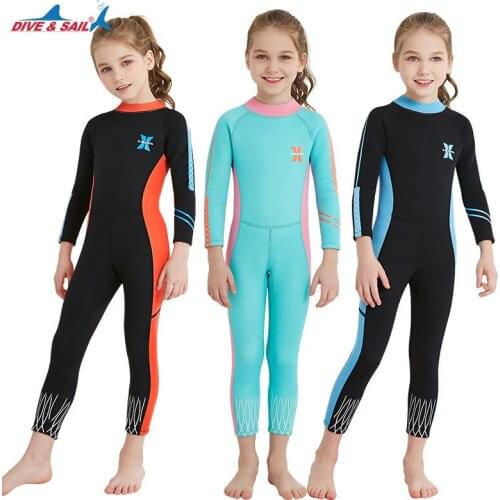 DIVE&SAIL 2.5MM Neoprene Girls Scuba Wetsuit Surf Snorkeling Diving Skin Swimming Suit One-piece Warm Swimsuit Swimwear Anti-UV