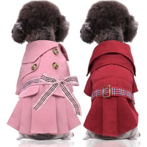 New fashion Bowknot Dog Clothes Woolen Coat Teddy Comfortable Autumn Winter Clothes Cotton Pet Coat