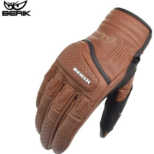 Retro Motorcycle Gloves Perforated Real Leather Touch Screen Men Women Motorbike Moto Motocross Glove for Yamaha BMW Harley