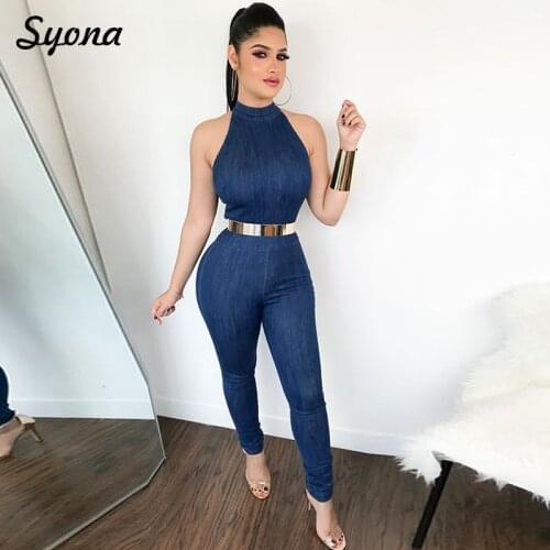 Casual Sexy ROMPER DENIM JUMPSUIT Jeans Boyfriend WOMEN Skinny Overall Elegant Onepiecer Zipper Back Sleeveless Slim Blue Summer