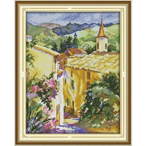 Joy Sunday landscape pattern corner of the town cross stitch kit 14CT DMC printed on canvas handmade cross stitch kit home gift
