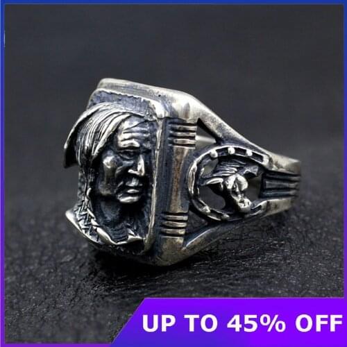 Real 100% 925 Sterling Silver Antique Handmade Polished Men Ring Indian Portrait Shape Unique Design Jewelry Ring Birthday Gifts