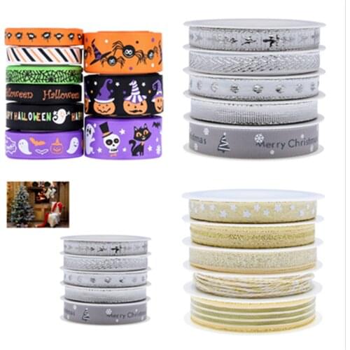 2/10/15mm Christmas Ribbon Printed Star/Strip Grosgrain Ribbon for Gift Wrapping Wedding Decoration Chrisrmas Tree DIY