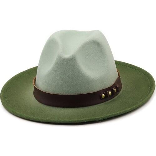 Simple Women Men Wool Vintage Trilby Felt Fedora Hat With Wide Brim Gentleman Elegant Gradient Color For Lady Winter Jazz Caps