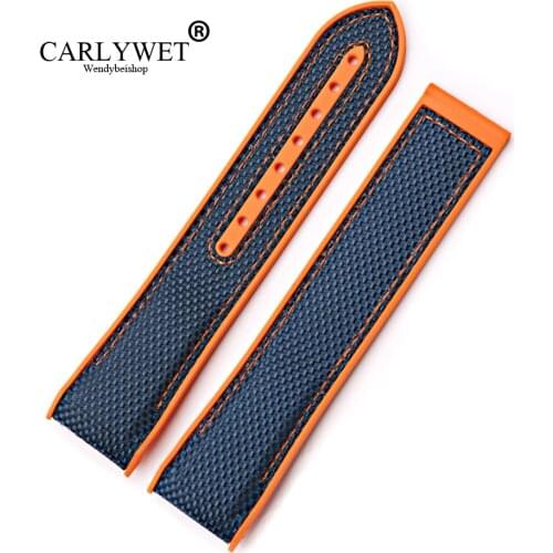 CARLYWET 20 22mm High Quality Rubber Silicone With Nylon Replacement Watchband Strap Belt For Omega Planet Ocean 45 42mm
