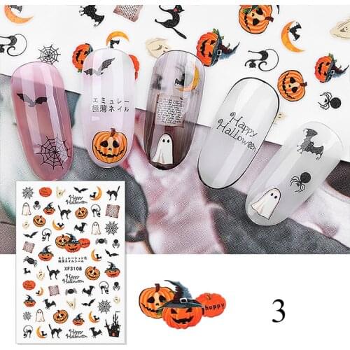 Unique eye-catching halloween nail stickers jack-o-lantern elf witch skull halloween Fashionable nail decals nail stickers
