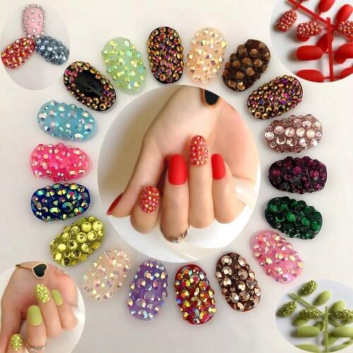 Women New Fashion Full Nails Tips 3D Rhinestone Fake Nail Art Shining Rhinestone Bride Wedding flase Nails Tips With Glue 24PCS