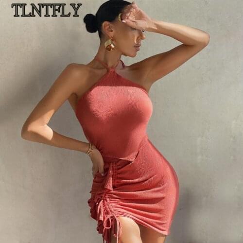 TLNTFLY Ruffle Halter Top And Skirts Sets Women Fashion Outfits Summer Drawstring Ruched Skirt 2 Pieces Matching suit