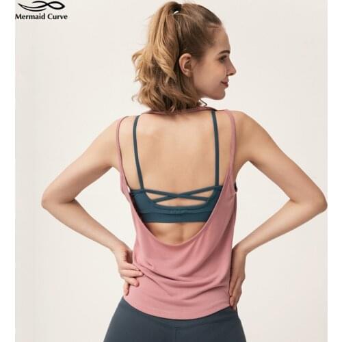 Mermaid Curve Woman Yoga Costume Loose sleeveless Yoga Shirt Top Backless Sling Yoga Tank Very Suitable For Running Tank Vest