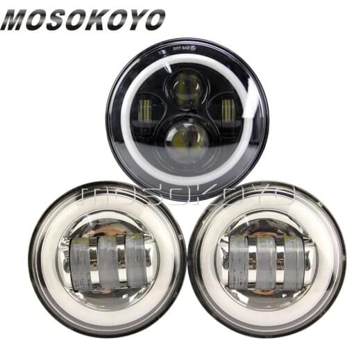 1x LED Headlight 2x LED Spot Light Motorcycle Daytime Running Light for Harley Touring Dyna Sportster Chopper Cafe Racer