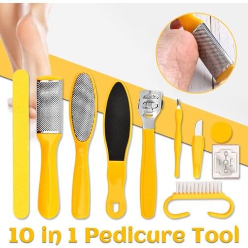10 in 1 Professional Foot Care Kit Pedicure Tools Set Stainless Steel Foot Rasp Foot Dead Skin Remover Clean Toenail Care Kit