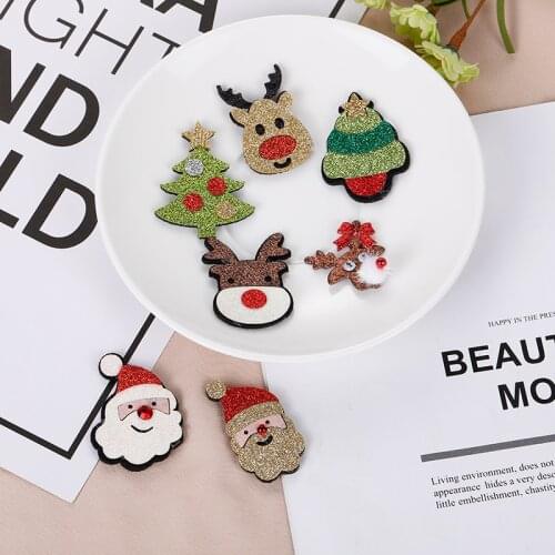 14pcs/lot Glitter christmas Santa Claus Appliques for DIY hair clip Accessories Craft Handmade Decoration