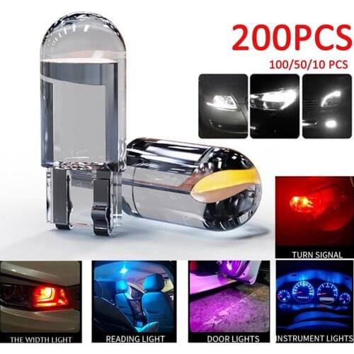 200/100/50/10 PCS W5W 194 T10 Glass Housing Cob LED Car Bulb Wedge License Plate Lamp Dome Light 12V