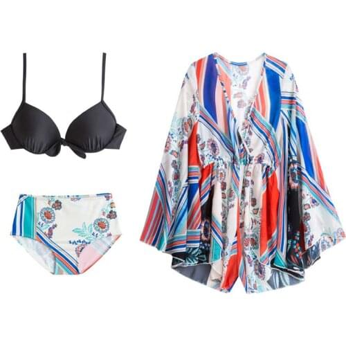 2019 New Bikini Sets Beach Cover Up Women Swimsuit Three Pieces Swimwear Female Padded Push Up Bikini Swimming Suits Girl
