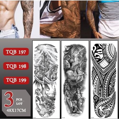 3 pcs/lot Full Arm Temporary Tattoo Sticker Waterproof Black Totem Large Arm Sleeve Fake Tattoos For Men Women Body Art Sticker