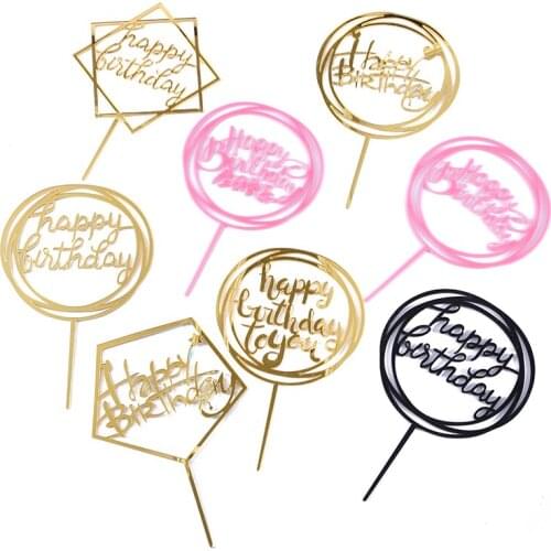 30 Piece Golden Glitter Acrylic Happy Birthday Cake Topper Cupcake Toppers Cake Top Flags Birthday Party Wedding Decoration
