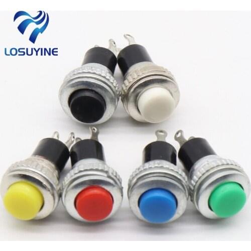 6pcs Black/Green/Yellow/Blue/White/Red OFF-Momentary ON 0.5A 250VAC Remote Control Push Button Switches 10mm