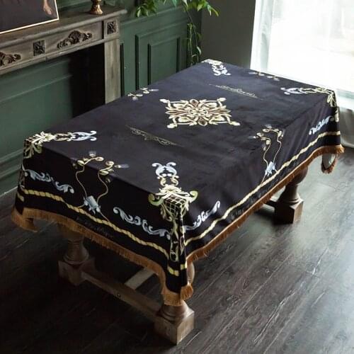 American European black gold tassel tablecloth velvet light luxury tablecloth rectangular dining tablecloth coffee table cover