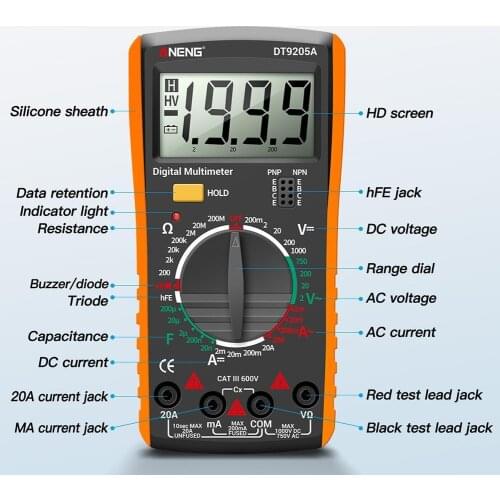 ANENG DT9205A Digital Multimeter LCD AC/DC Transistor Analog Profesional Electrical Ammeter Auto Test Meter NCV Tester Rang L8U3
