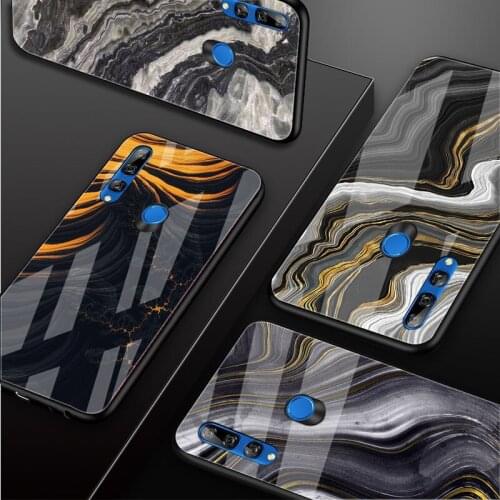 Balck Gold Marble Pattern Tempered Glass Phone Case For Huawei honor 8X 9 10i 20i 20Lite 20Pro 30 Pro Cover Shell