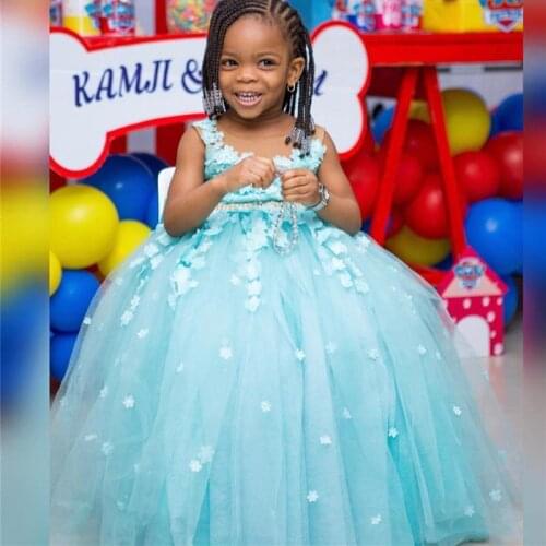 Baby Girls Birthday Dress with Bow 3D Flowers Sheer Neck Mother Daughter Gowns Kids Pageant Dress for Girls Aged 2-12Years