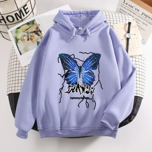 Harajuku Butterfly Print Hooded Aesthetic Hoodie Winter Ladies Hoodie Streetwear Winter Gothic Style Hoodie Ladies Sweatshirt