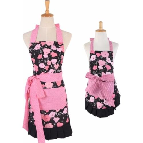 Mother & Daughter Parental Apron Cotton Printing Cute Aprons With Pocket Housework BBQ DIY Painting Flower Pinafore Apron Black