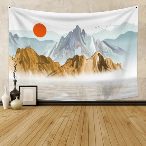Snow Mountain and Sun Tapestry Vintage Exotic Summer Plant Nature Frame for Bedroom Photography Wall Decor