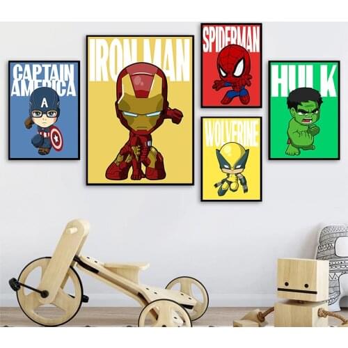 Cartoon Marvel Avengers Canvas Painting Superhero Iron Man Art Posters and Prints Wall Print Canvas Pictures Kids Room Decor