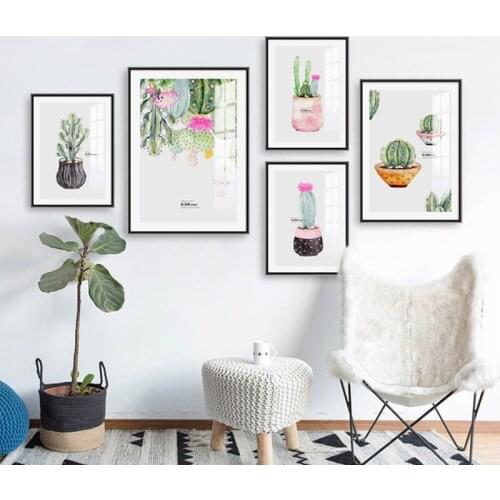Nordic Creativity Decoration Painting Colorful Succulent Cactus Potted Plant Flower Home Room Canvas Wall Picture Print Poster