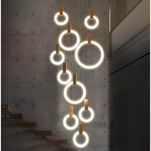 Round Rings Light Fixtures Spiral Staircase Chandelier Lamp Nordic Modern Living Room Dinning Room LED Chandeliers