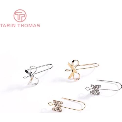 10PCS 19x32MM 24K Gold Color Brass Bow-knot with Rhinestone Earring Hook for DIY Jewelry Earring Making Findings Accessories