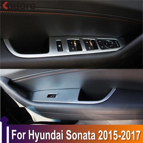 For Hyundai Sonata 2015 2016 ABS Matte Interior Accessories Window Lift Switch Button Cover Trims Door Armrest Panel Frame