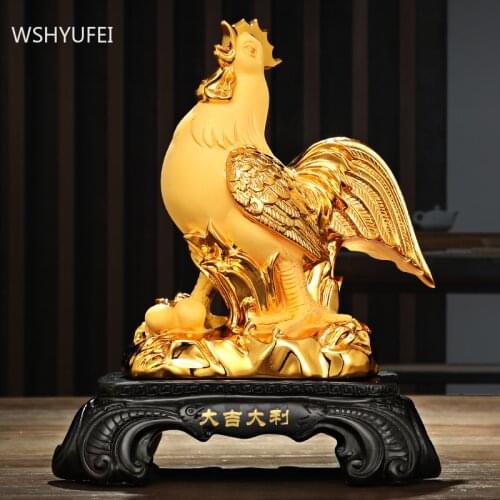 Chinese Resin Cock Model Home Accessories Office Desktop Auspicious Ornaments Living Room Golden Feng Shui Decoration Crafts