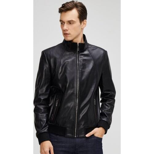 2021Spring Lambskin Genuine Leather Casual Solid Fashion Bomber Jacket Men Overcoat New Arrival Baseball Jackets Mens Jacket