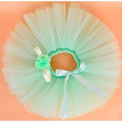 Mint Baby Girls Fluffy Tutu Skirt & Headband Set Newborn Photo Prop Costume Infant Birthday Tulle Tutus Outfit For 0-12M