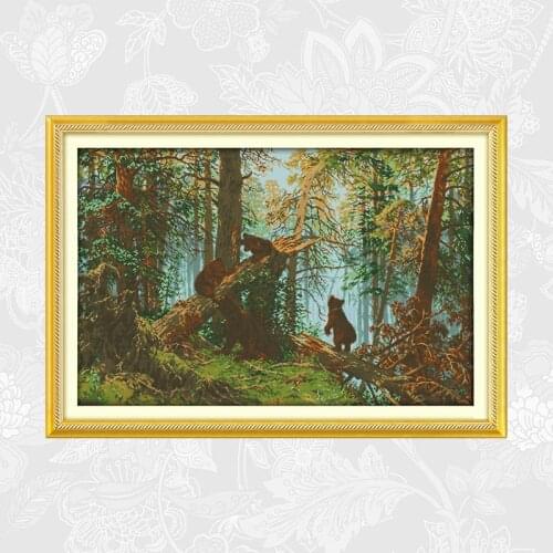 The pine forest morning Cross Stitch kits Printed Aida Canvas Cross-stitch Embroidery Sets landscape DIY Handmade Needlework