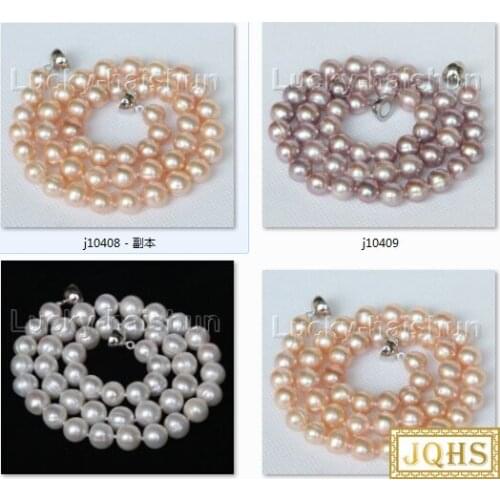 Luster natural 17" 10mm round white pink purple pearls beads Strand necklace magnet clasp j10410