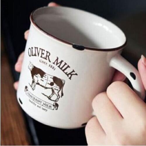 New KEYAMA Do the old Ceramic Imitation Enamel Breakfast Milk Mugs Office Coffee Tea Cups Cows Hedgehog Navigation Patterns