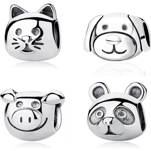 Authentic 925 Sterling Silver Bead Crystal Lovely Cat Pendant Charm Fit Original Bracelet For Women DIY Charms Jewelry