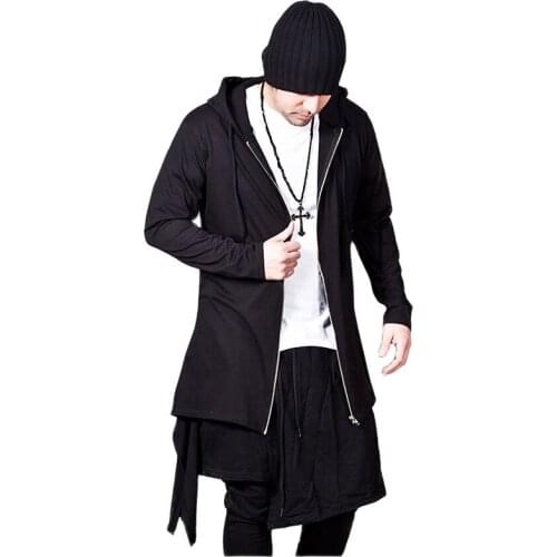 Autumn winter men irregular design hip hop long hoodies cosplay hooded cloak men high street gothic casual zipper hoodie coat