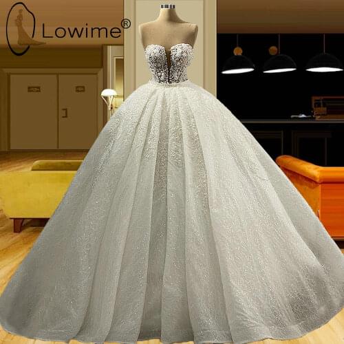 Dubai Ivory Sweetheart Neckline Pearls Wedding Dresses 2021 Princess Ball Gown Bridal Gowns Custom Made