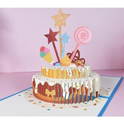 R7RC Star Cake Card 3D Pop-Up Greeting Card for Christmas Wedding Party Postcards Gifts with Envelope