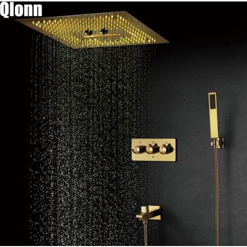 Polished Gold Rainfall Shower Systems Bathroom Shower Accessories Waterfall Shower Head Villa Luxury Shower Set 400mm