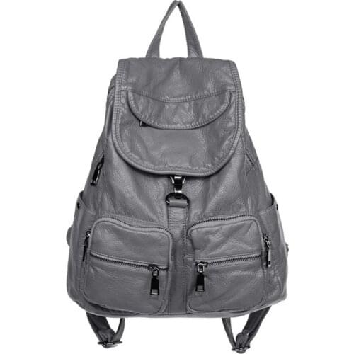 Soft washed leather backpack for girls waterproof high quality vintage backpacks women large multifunctional cool bagpack womens