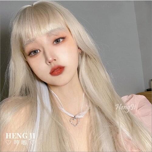 Gray Blond Mixed White Unique Kawaii Lolita Wig Harajuku 60cm Long Straight Hair Chic Girls Women Princess Cosplay Daily Wear