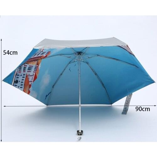 Silver Rain Umbrella Landscape Oil Painting Folding Umbrella UV Protection Windproof Sunny and Rain Dual-Purpose Umbrella