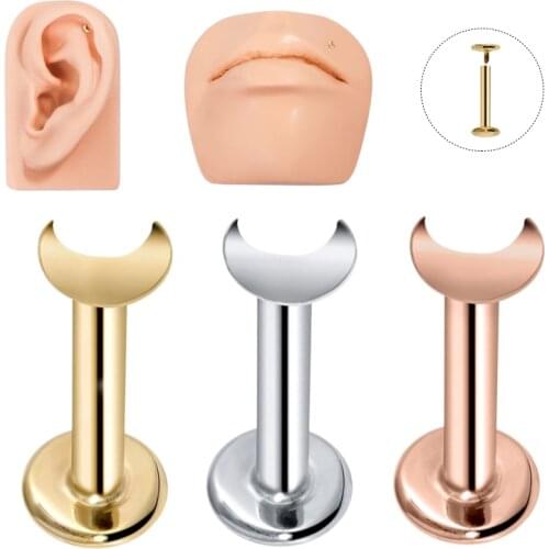 1Pc 16G 1.2x6/8mm Tiny Moon Artisan Polished Gold Labret Tragus Nose Cartilage Piercing Flat Back Earring Jewelry